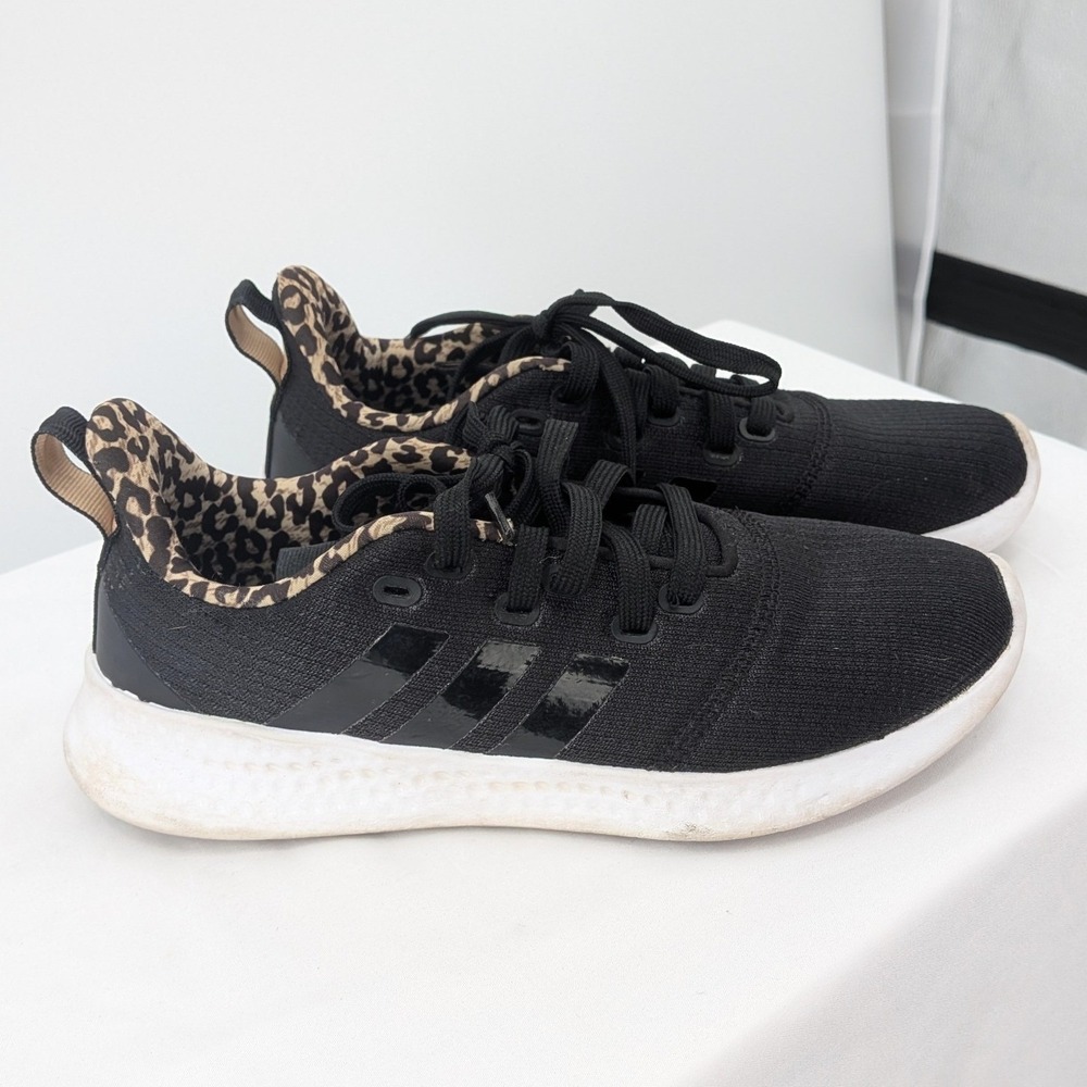 Adidas Black Knit Sneakers Leopard Lined‎ Casual Trainers Sz 7
